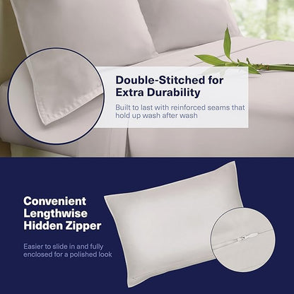 Kickoff Viscose Bamboo Sheets Twin Size 3-pc 100% Organic Bamboo Viscose Bed Cooling Sheets Twin Size Set Cool Bedding for hot Sleepers Sheet, Flat, Fitted, Pillowcase (Dove Grey, T)