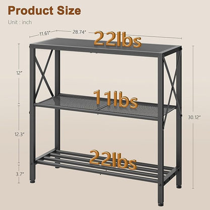 Hoctieon Industrial Console Table, 3-Tier Entryway Table, Metal Frame, Sofa Tables with Shelf, Hallway Desk, Entrance Desk for Entryway, Living Room, Foyer, Hallway, Black