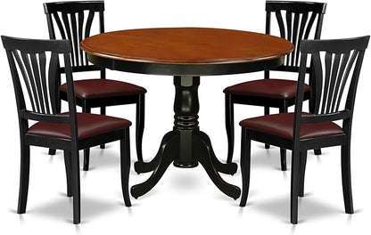 East West Furniture HLAV5-BCH-LC 5 Piece Modern Dining Table Set Includes a Round Wooden Table with Pedestal and 4 Faux Leather Dining Room Chairs, 42x42 Inch, Black & Cherry