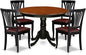 East West Furniture HLAV5-BCH-LC 5 Piece Modern Dining Table Set Includes a Round Wooden Table with Pedestal and 4 Faux Leather Dining Room Chairs, 42x42 Inch, Black & Cherry
