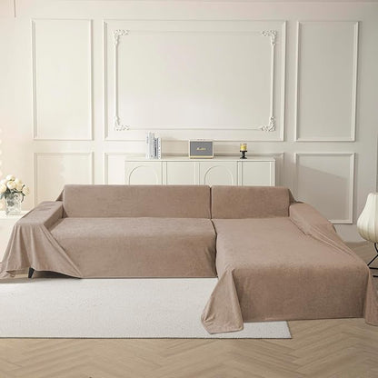 MYSKY HOME Couch Cover Sofa Covers for 3 Cushion Couch, Ultra - Soft Dog Couch Covers Protector for Sectional Sofa, Non Slip Sofa Slipcover Furniture Protector for Pet, 91" x 118", Khaki