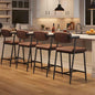 GarveeHome Counter Height Bar Stools of 4 with Armrests, 4 Piece Counter Height Bar Stools Set with Back, Upholstered Seat & Metal Footrest for Kitchen Islands, Counter Bars, Retro Brown