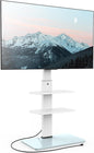 FITUEYES Floor TV Stand for 32-75 inch TV with Power Outlet, Tall TV Mount for Bedroom Living Room with Tempered Glass Base, TV Stand with Mount Holds Up to 88lbs MAX VESA 600x400mm,White