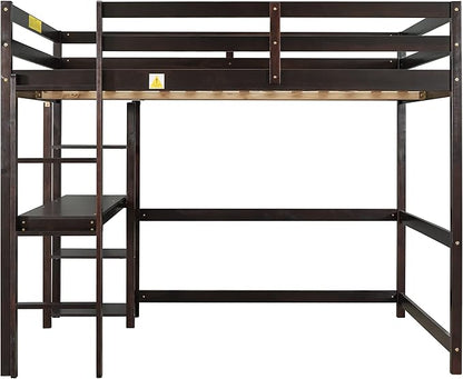 HomSof Full Loft Bed with Desk and Shelves,Espresso