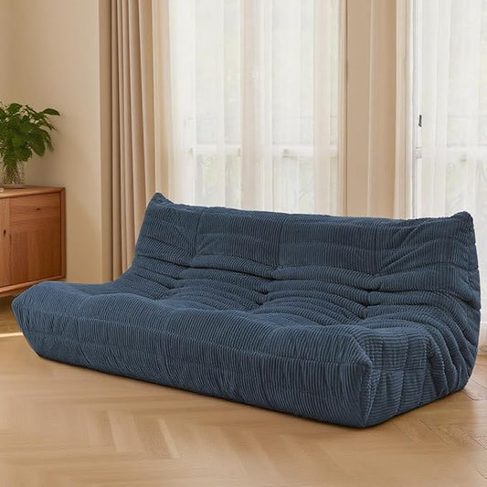 Fireside Three-Seater Mid-Century Armless Sofa — Floor Lounger in Soft Premium Corduroy, Foam-Filled Accent Chair for Living Room or Bedroom (Prussia Blue, Three Seater)