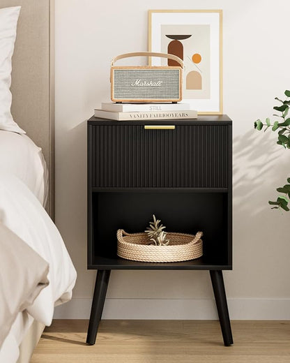 Nightstand, Small Side Table, Bedside Table with Drawer, Modern Night Stand, End Table for Bedroom, Living Room (Black Stripe)