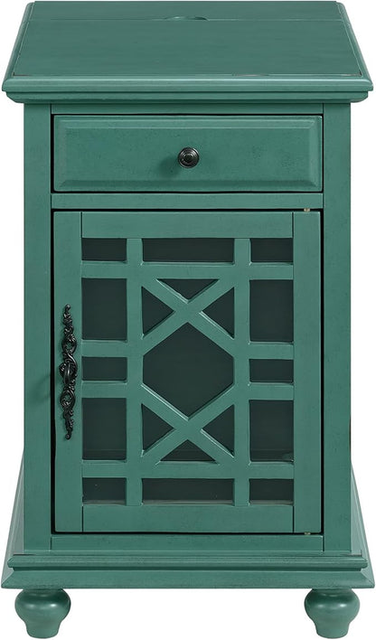 Martin Svensson Home Elegant Chairside End Table with Power, Antique Teal-Green