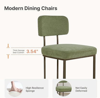 Dining Chairs Set of 4, Upholstered Modern Kitchen Chairs with Ergonomic Backrest, Fabric Cushion Seat & Metal Legs for Living Room, Restaurant, and Café, Green, 2Boxs