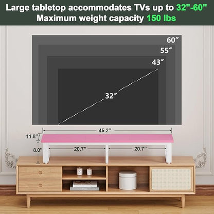 Clikuutory 45" Large TV Riser for 32-60 inch TVs, Tabletop Stand with Steel Legs, Storage & Dual - Screen Office Desk Function, Ideal for Home Office, Bedroom, Living Room, Pink