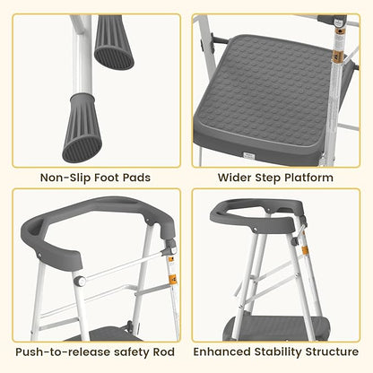 HBTower Kids 2 Steps Step Stool, Toddler Tower for Kitchen Counter Learning, Toddler Kitchen Stool Helper with Anti-Drop Safty Railing Kids Standing Folding Stepper