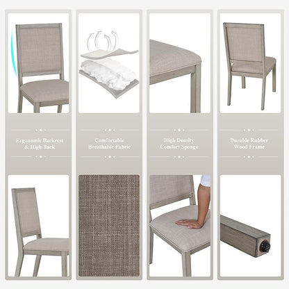 COLAMY Modern Rectangular Dining Table Set, 60" L x 36" W x 30" H, Grey Wood & Fabric, 6 Person Capacity, Requires Assembly