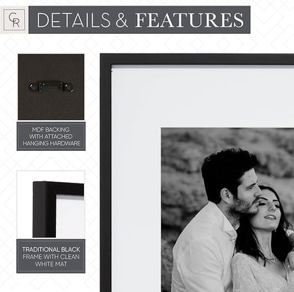 Camden Reed Arcadia 8 Piece Oversized Gallery Wall Frame, 11x14 and 11x11 inch matted frames for featuring 8x10 and 8x8 Inch Photographs or Art Prints, Black Finish