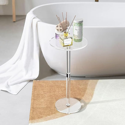 Small Drink Table,Acrylic Side Table, 10" L x 10" W x 21.3" H, End Table for The Living Room, Bedroom, Bathroom, Hallway and Balcony(Clear)