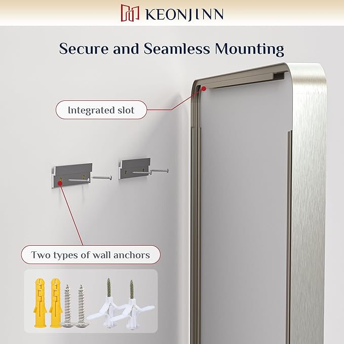 Keonjinn Brushed Nickel Mirror 24 x 32 Inch Silver Bathroom Mirror for Over Sink, Rounded Rectangle Farmhouse Vanity Mirror, HD Tempered Glass Wall Mirror, Aluminum Alloy Frame (Horizontal/Vertical)