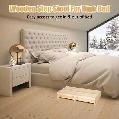 Wooden one Step Stool- Solid Pine Wood Step Riser with Non-Slip Pads, Wood Step Stool for Elderly Adults, high Bed, Bathroom, Kitchen (31.5" L*15.7" W*3.9" H, Natural, 400LBs Capacity)