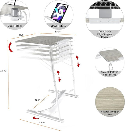 FoldWise Upgraded Folding TV Tray Table - Extra Large & Sturdy Laptop Table for Couch, Height & Angle Adjustable Desk for Dinner, Work & TV - Includes Footrest, Cup Holder, iPad Holder & Edge Stopper