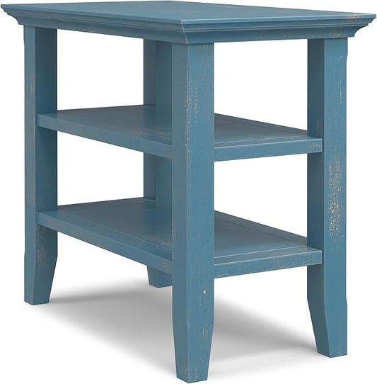 SIMPLIHOME Acadian 14-inch Wide Solid Wood Narrow End Table in Distressed Coastal Blue, Transitional-Style Side Table for Living Room, Bedroom, or Family Room with 2 Open Shelves