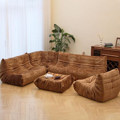 N&V Fireside Chair, Mid Century Armless Floor Sofa, Soft Premium Chenille Floor Lounge Chair, Foam Sofa Accent Chair for Living Room Bedroom and Office (Brown, Loveseat)