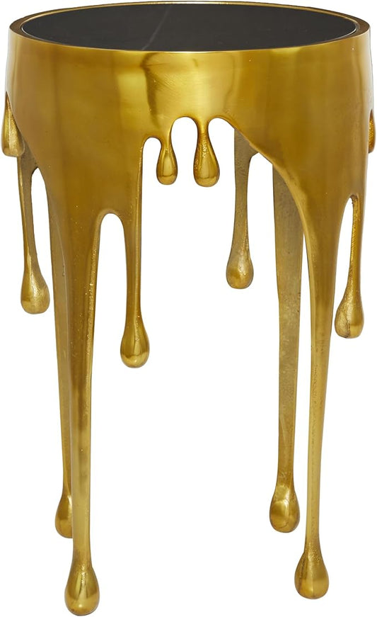 Deco 79 Aluminum Metal Abstract Melting Drip Accent Table with Melting Design and Shaded Glass Top, 16' x 16' x 25', Gold