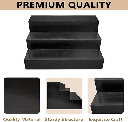 Royxen Wood Liquor Bottle Shelf 3 Tier Bar Shelf Freestanding Vintage Liquor Bar Stand for Home Bar Decor, 16" Black