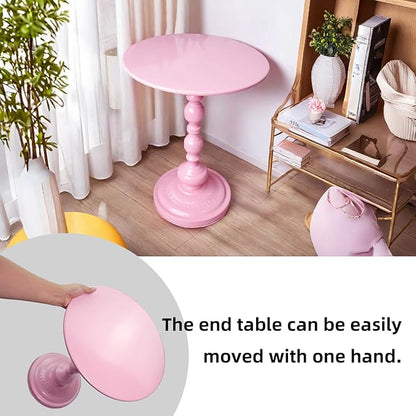 Benkyo Pink Round End Side Table Modern Metal Pedestal Spindle Side Tables for Living Room Bedroom，Pink