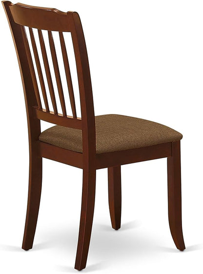 East West Furniture ESDA3-MAH-C 3 Piece Kitchen Table Set for Small Spaces Contains a Round Dining Table with Pedestal and 2 Linen Fabric Dining Room Chairs, 30x30 Inch, Mahogany