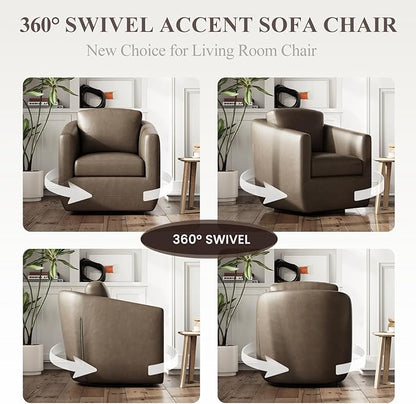 COLAMY 360°Swivel Accent Chair- Comfy Living Room Armchair No-Sag Foam & Sturdy Metal Base with Pillow, Fully Assembled Swivel Accent Single Sofa for Bedroom Living Room, Office, Wolf Grey