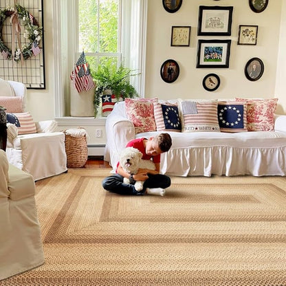 Homespice Cookie Dough Braided Jute Brown Rug 8x10' - Rustic Country Rugs for Living Room and Dining Room