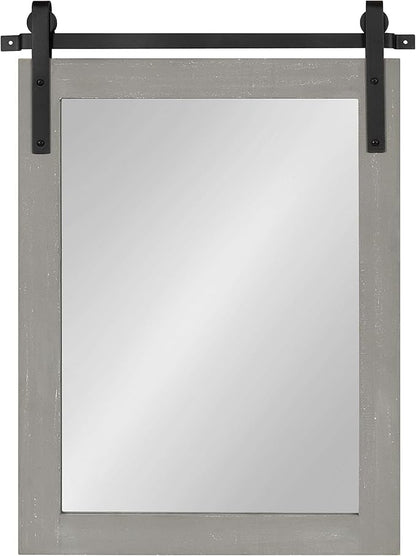 Kate and Laurel Cates Farmhouse Wood Framed Wall Mirror, 18 x 26, Gray, Barn Door-Inspired Rustic Mirrors for Wall