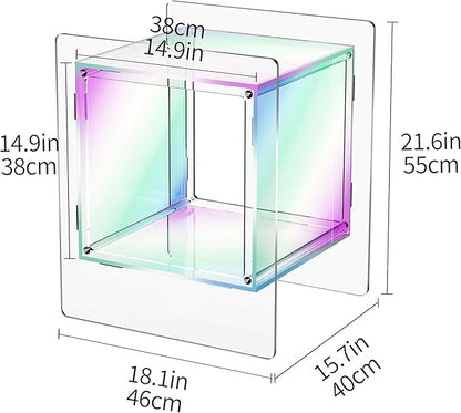 Acrylic Nightstand Colorful Bedside Table with Open Storage Shelf,Clear Side Table for Living Room (1, Iridescent)