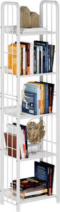 Bookshelf Storage Shelf Bookcase Freestanding Storage Stand for Living Room, Bedroom, Kitchen, Rust Resistance, Easy Assembly Free Combination Multi-Functional Organizer (5 Tiers,White)
