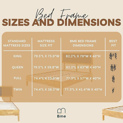 Bme Nipe King 14 Inch Bohemian Bed Frame with Adjustable Woven Headboard - Rustic & Vintage Unique Style with Acacia Wood - No Box Spring Needed - Easy Assembly - Natural