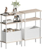 Narrow Side Table with Fabric Basket, Set of 2 End Table for Small Spaces, Slim Nightstand with 3-Tier Storage Shelf, Sofa Beside Table, for Living Room, Bed Room, Natrual Oak