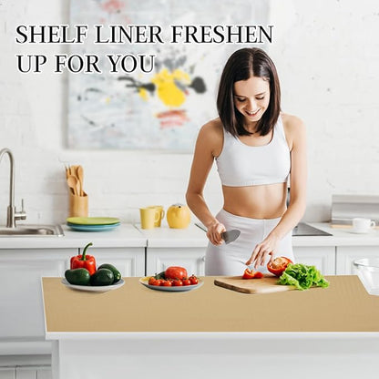 Beautysaid Shelf and Drawer Liner for Kitchen Cabinet, Non Adhesive Non Slip Shelf Paper Waterproof Washable Thickened for Dresser Pantry Shelve Bathroom Protector Liner(Beige,12 in x 30 FT)