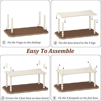 Function Home Farmhouse Coffee Table, Rustic White French Country Center Table with Storage Shelf, Wood Coffee Tables for Living Room Dining Room, Natural Tray Top and Vintage White Spindle Legs