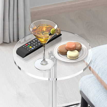Acrylic End Table, Clear Side Tables for Small Space, 9.8" Round Modern Drink Table for Living Room, Bedroom, Bathroom, Office, Outdoor, Business, Sturdy and Easy to Install