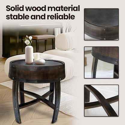 Medieval Retro Wine Barrel Design Coffee Table Wooden Round Creative End Table for Indoor Outdoor, 23" Brown Barrel Tables for Livingroom Small Spaces Outdoor Courtyard Farmhouse Balcony