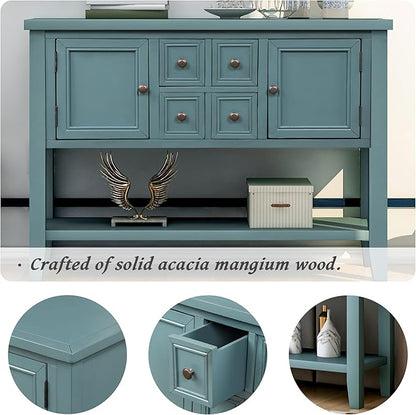 Merax Wood Farmhouse Buffet Table with Storage Shelf, 2 Drawers and Cabinets Buffet Coffee Bar Cabinet for Living Room Dinning Room Kitchen (Dark Blue)