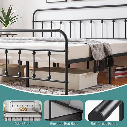 Full Size Bed Frame-Classic Metal Platform Bed Frame Mattress Foundation with Victorian Style Iron-Art Headboard/Footboard/Under Bed Storage/No Box Spring Needed/Black