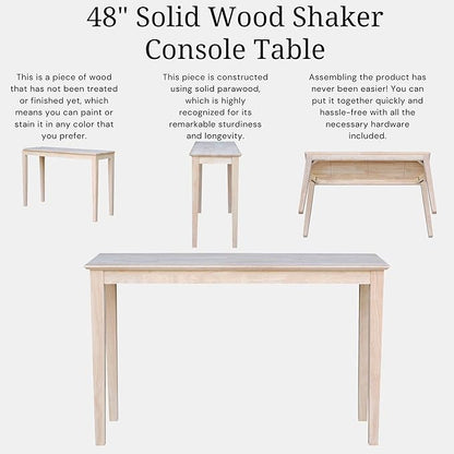 Solid Wood Extended Length Shaker Console Table - 48" Wide