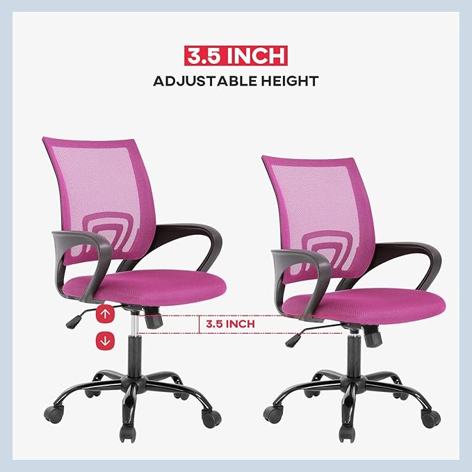 BestOffice Office Chair Ergonomic Cheap Desk Chair Mesh Computer Chair Lumbar Support Modern Executive Adjustable Stool Rolling Swivel Chair for Back Pain (Pink)