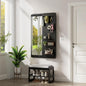 KungFuWood Full Length Mirror with Shelf and Hooks,Entry Way Mirrors for Wall,Wall Mirror with Shelf,Wall Mirror with Storage Multifunctional Design Panel,Living Room