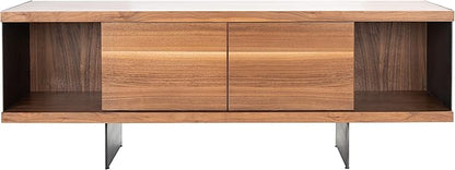 SAFAVIEH Couture Terrance TV Stand for up to 65" Flatscreen – Walnut Brown, 2 Doors with Interior Storage, 2 Open Shelves, Entertainment Media Console (SFV6047B)