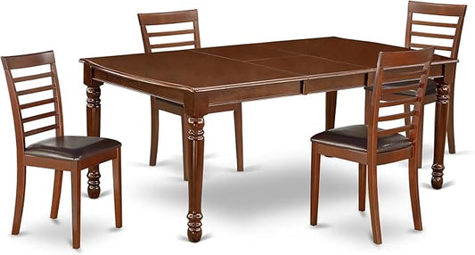 East West Furniture DOML5-MAH-LC 5 Piece Dining Room Furniture Set Includes a Rectangle Kitchen Table with Butterfly Leaf and 4 Faux Leather Upholstered Chairs, 42x78 Inch, Mahogany