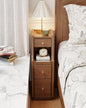Narrow Nightstand with 3 Drawers,Solid Wood Small Nightstand Walnut, Modern Small Bedside Tables for Bedroom(Fully Assembly)
