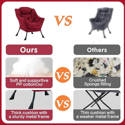 Lazy Chair, Reading Armchair, Large Modern Lounge Accent Chair, Leisure Sofa Chair for Living Room, Bedroom, Dorm Room (Burgundy)