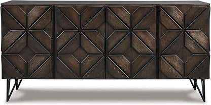 Signature Design by Ashley Chasinfield Urban Geometric Design TV Stand Fits TVs up to 70", 4 Cabinet Doors and 3 Adjustable Storage Shelves, Dark Brown