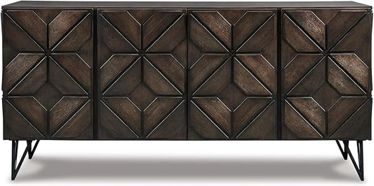 Signature Design by Ashley Chasinfield Urban Geometric Design TV Stand Fits TVs up to 70", 4 Cabinet Doors and 3 Adjustable Storage Shelves, Dark Brown