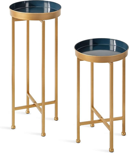 Kate and Laurel Celia Modern Side Table, Set of 2, Navy Blue and Gold, Sophisticated End Tables for Storage and Display