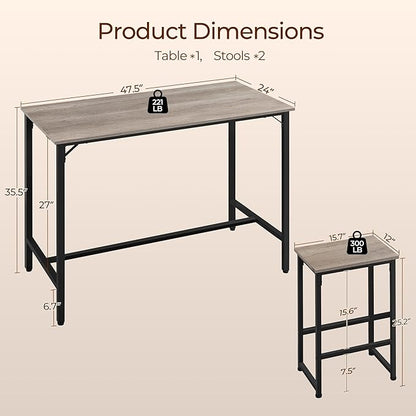 Yaheetech 3 Piece Dining Table Set, 47.5" Industrial Pub Table Set, Counter Height Kitchen Table with Bar Stools Set of 2, for Small Space, Apartment